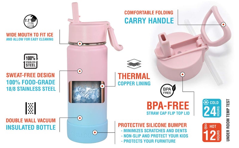 CHILLOUT LIFE 17 oz Kids Insulated Water Bottle for School with Straw Lid Leakproof and Cute Waterproof Stickers, Personalized Stainless Steel Thermos Flask Metal Water Bottle for Girls & Boys - Image 3