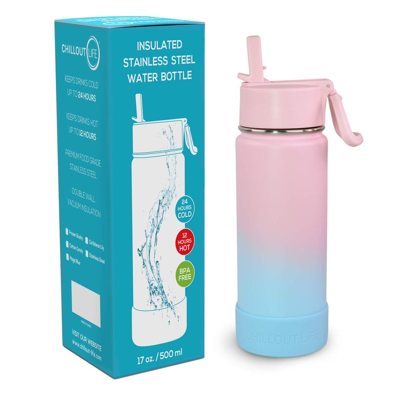 CHILLOUT LIFE 17 oz Kids Insulated Water Bottle for School with Straw Lid Leakproof and Cute Waterproof Stickers, Personalized Stainless Steel Thermos Flask Metal Water Bottle for Girls & Boys - Image 2