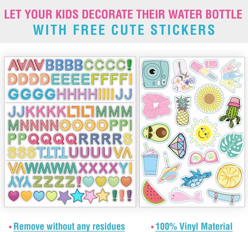 CHILLOUT LIFE 17 oz Kids Insulated Water Bottle for School with Straw Lid Leakproof and Cute Waterproof Stickers, Personalized Stainless Steel Thermos Flask Metal Water Bottle for Girls & Boys - Image 4