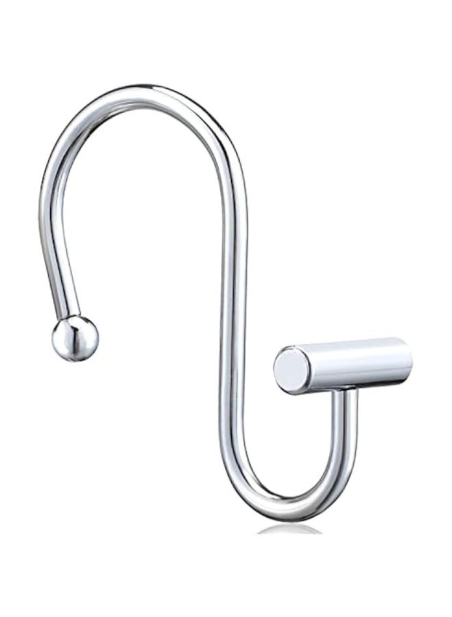 Silver Shower Curtain Hooks,Rust Proof Shower Curtain Rings for Bathroom,Chrome T-Bar Metal Decorative Shower Curtain Hooks Hangers for Shower Curtain Rod,Set of 12  - Image 1