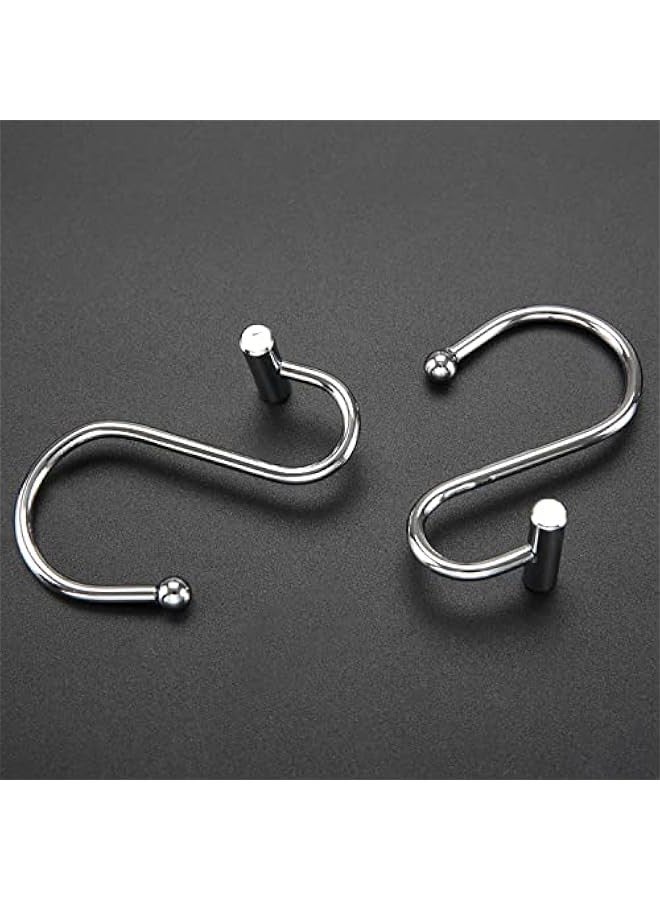 Silver Shower Curtain Hooks,Rust Proof Shower Curtain Rings for Bathroom,Chrome T-Bar Metal Decorative Shower Curtain Hooks Hangers for Shower Curtain Rod,Set of 12  - Image 3