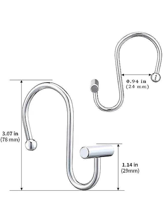 Silver Shower Curtain Hooks,Rust Proof Shower Curtain Rings for Bathroom,Chrome T-Bar Metal Decorative Shower Curtain Hooks Hangers for Shower Curtain Rod,Set of 12  - Image 4