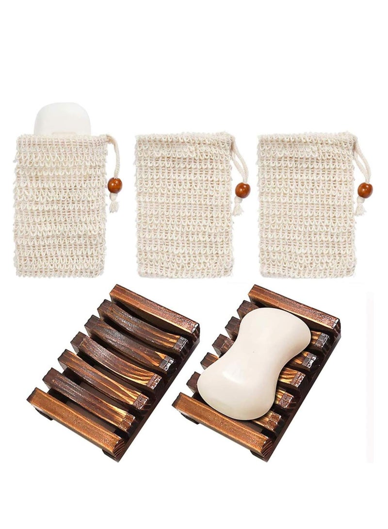 سيوسي أطباق الصابون للحمام وحامل الدش وصينية المطبخ والحمام المنزلي والاكسسوارات اليدوية المصنوعة من الخشب الطبيعي وإسفنجة التنظيف (عبوتان) - Image 1