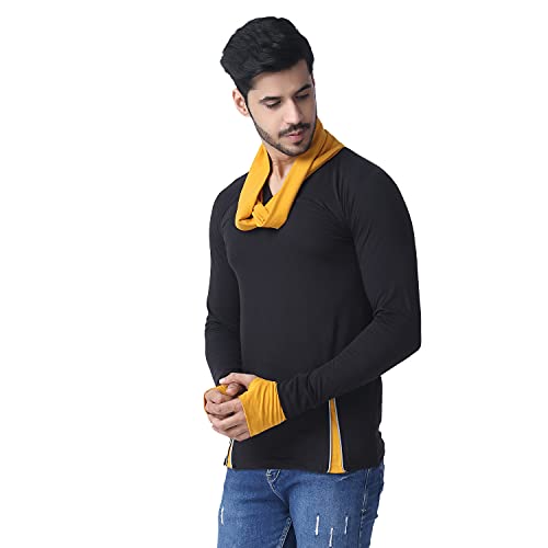 Black Collection Men's Attached Muffler Black, Gold Full Sleeve T-Shirt - Image 3