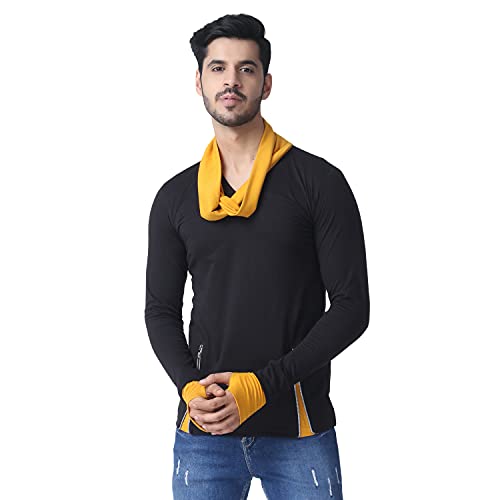 Black Collection Men's Attached Muffler Black, Gold Full Sleeve T-Shirt - Image 1