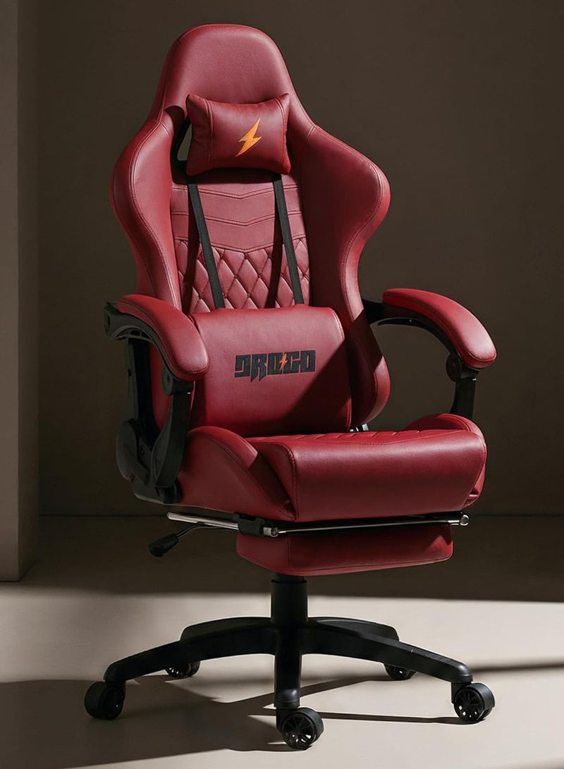DROGO Gaming Chair Drogo Ergonomic  with 7 Way adjustable Seat, PU Leather Material Desk Chair Head & USB Massager Lumbar Pillow Video Games Chair Home Office Chair with Full Reclining Back Footrest Maroon - Image 1