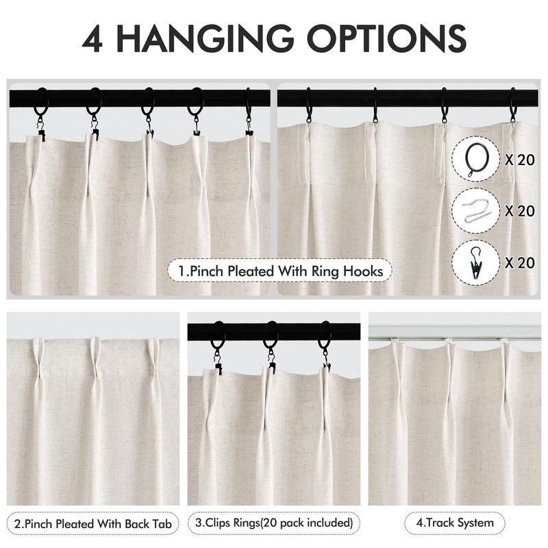 ANRODUO Memory Trained Pinch Pleated Curtains 84 Inches Long, Viral Linen Pinch Pleat Sheer Curtains with Ring Hooks&Clips for Track System Living Room, Natural Light Filtering Privacy Curtain 2 Panel Set - Image 2