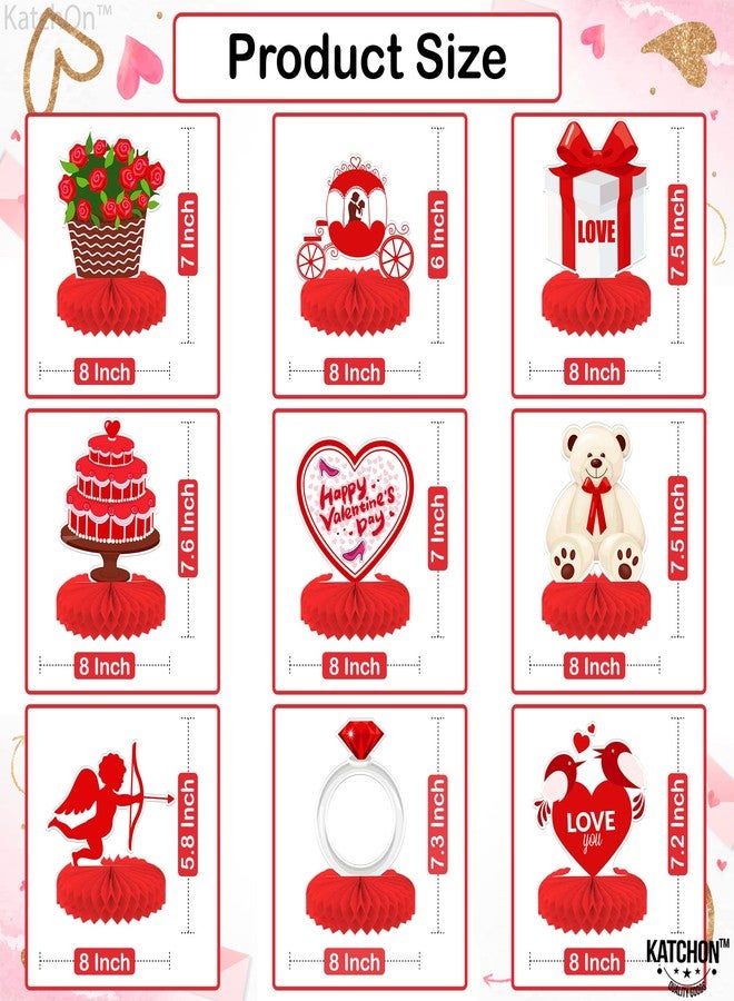 KatchOn, Red Valentines Centerpieces for Tables - Large, Pack Of 9 | 3D Valentine Honeycomb Centerpieces, Valentines Day Decorations | Valentines Table Centerpieces, Valentines Day Table Decorations - Image 2