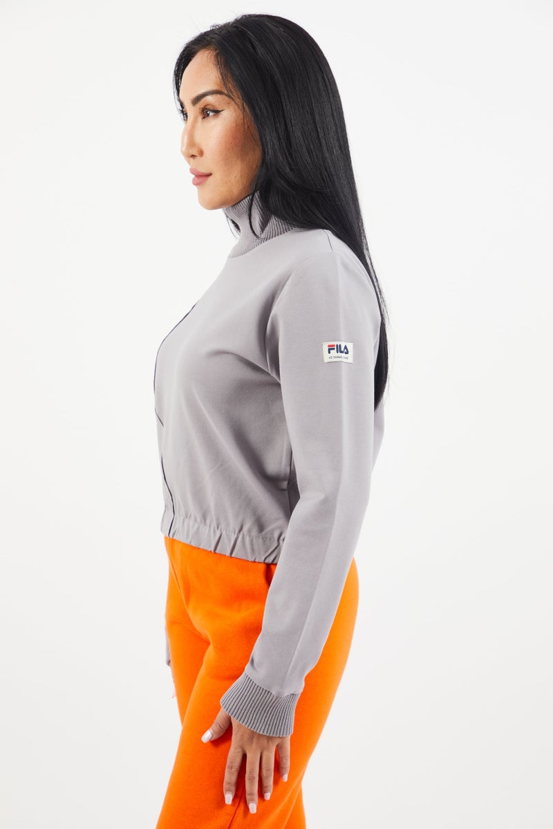 FILA Women Crew Neck Long Sleeve Brand Logo Sweatshirt, Dark Grey - Image 3