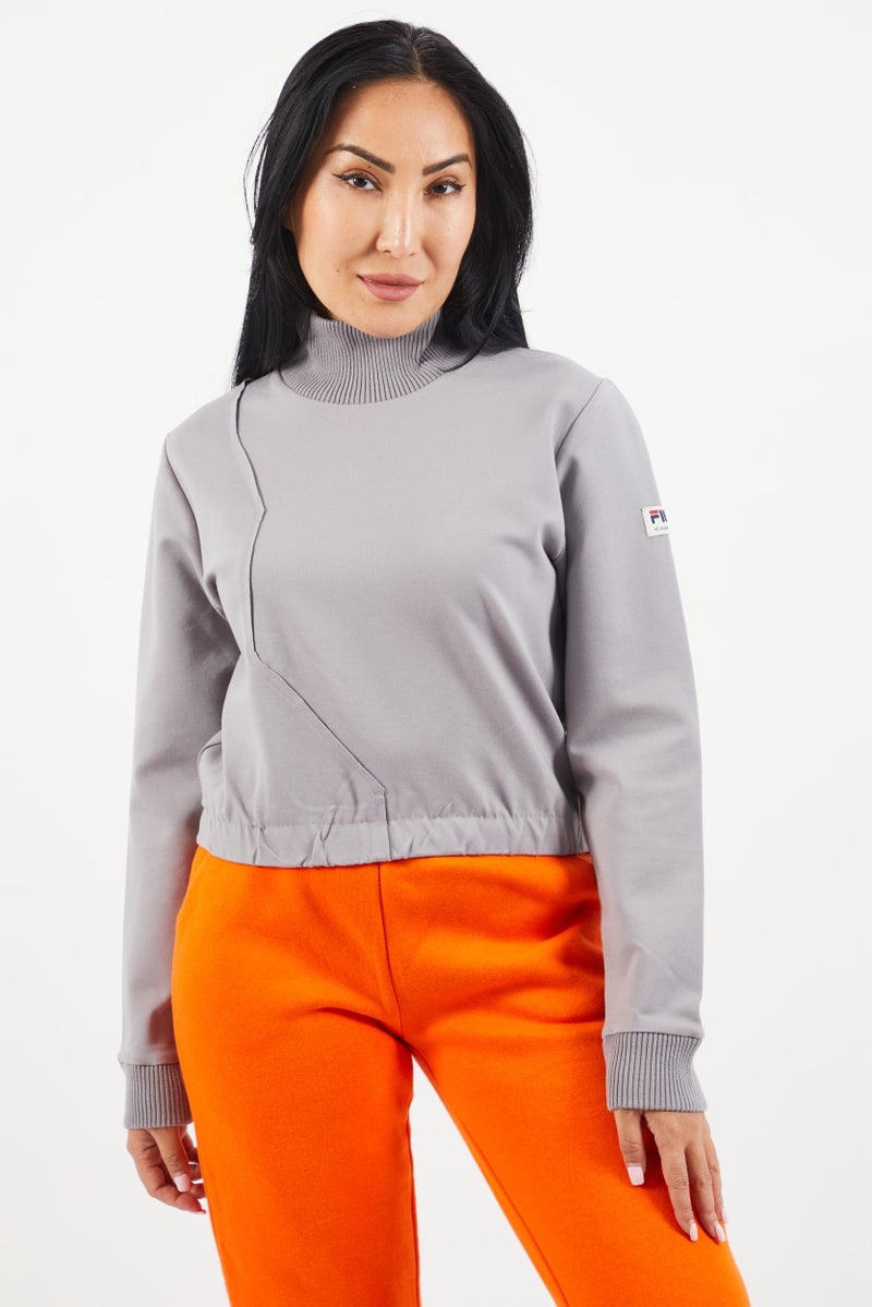 FILA Women Crew Neck Long Sleeve Brand Logo Sweatshirt, Dark Grey - Image 1