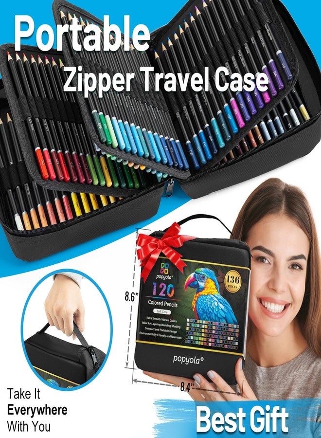 POPYOLA 136 PCS Colored Pencils Set for Adult Coloring Books, 120 Colored Pencils with Sketchbook, Coloring Book, Sharpener, Soft Core Oil-Based Coloring Pencils for Artists Drawing Sketching Blending Shading - Image 2