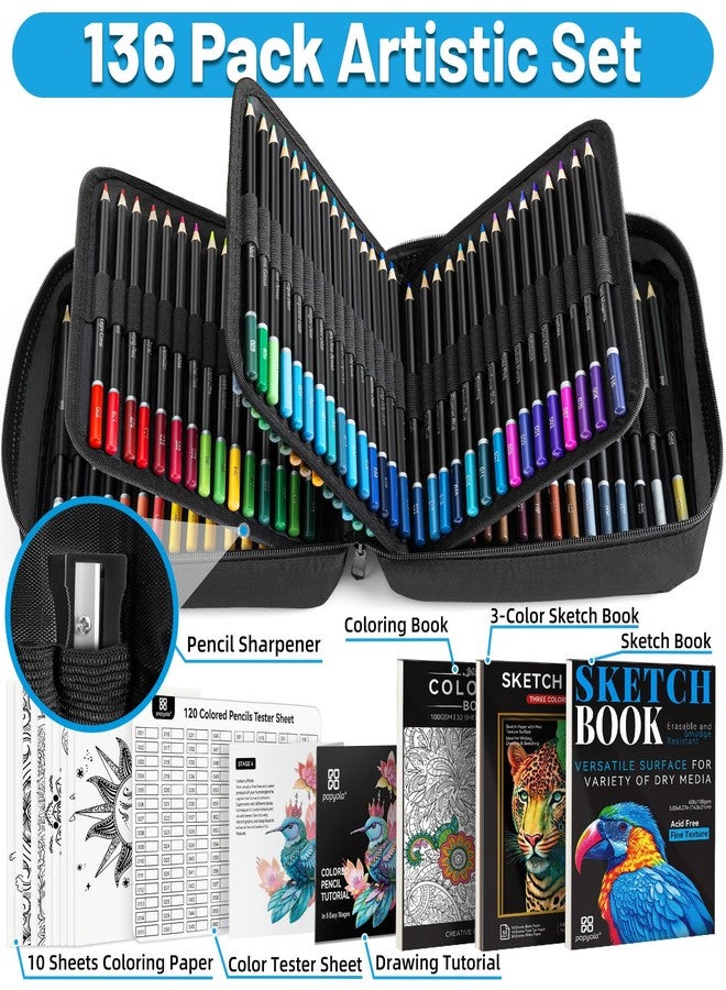 POPYOLA 136 PCS Colored Pencils Set for Adult Coloring Books, 120 Colored Pencils with Sketchbook, Coloring Book, Sharpener, Soft Core Oil-Based Coloring Pencils for Artists Drawing Sketching Blending Shading - Image 3
