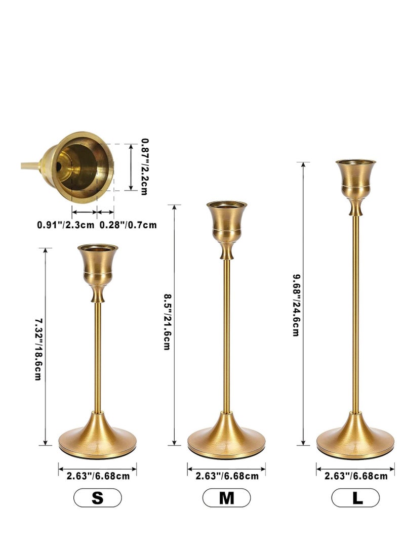 XiuWoo 6PCS Candlestick Holders, Metal Taper Candle Holders, Vintage Decorative Candlestick, Three Sizes Gold Candlestick Holder, Holders for Table Mantel Wedding, for Home Decor, Wedding,Dinning, Party  - Image 2