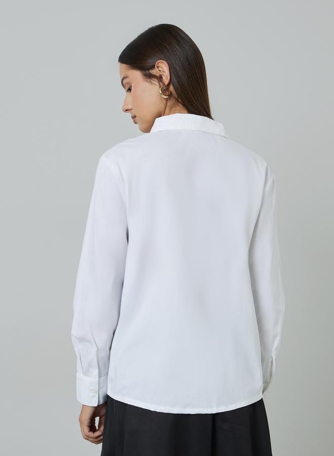 Styli Off White Solid Long Sleeves Regular Fit Shirt - Image 4