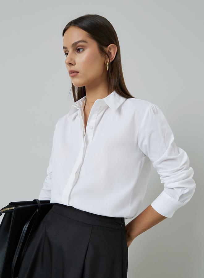 Styli Off White Solid Long Sleeves Regular Fit Shirt - Image 5