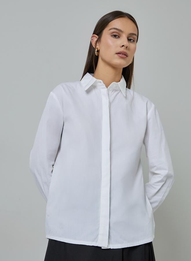 Styli Off White Solid Long Sleeves Regular Fit Shirt - Image 1