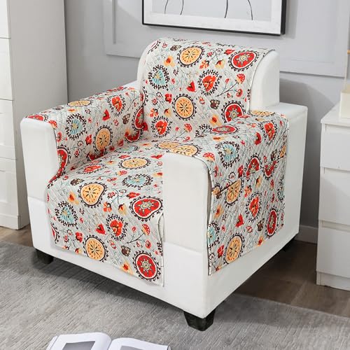 AMAZE ATTIRES Fully Covered Quilted 3 Seater Sofa Cover with Arm Covers & Pockets – Non-Slip, Waterproof, Pet-Friendly, Machine Washable Couch Protector (170x184 cm) Red Floral - Image 2