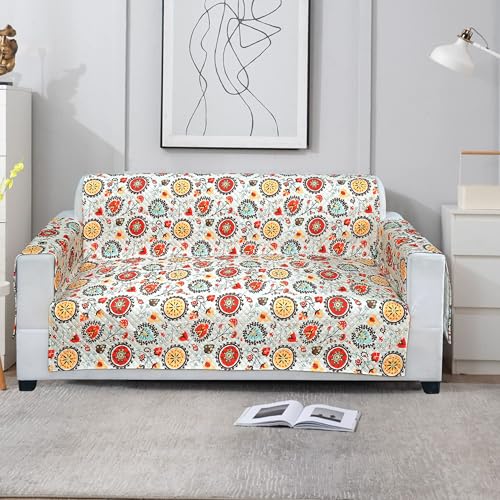 AMAZE ATTIRES Fully Covered Quilted 3 Seater Sofa Cover with Arm Covers & Pockets – Non-Slip, Waterproof, Pet-Friendly, Machine Washable Couch Protector (170x184 cm) Red Floral - Image 3