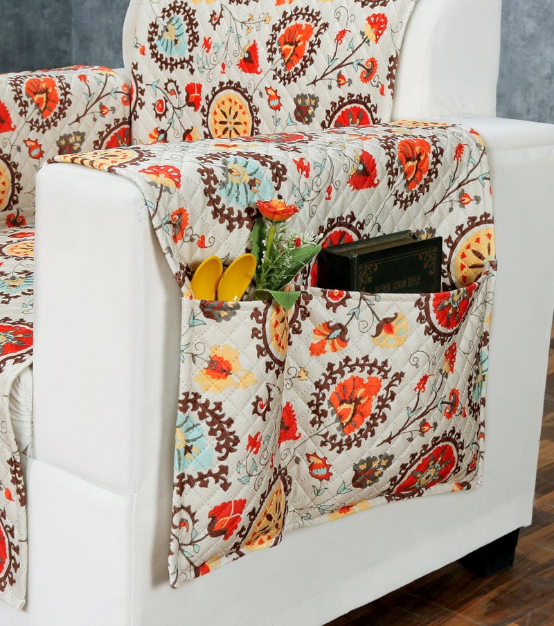 AMAZE ATTIRES Fully Covered Quilted 3 Seater Sofa Cover with Arm Covers & Pockets – Non-Slip, Waterproof, Pet-Friendly, Machine Washable Couch Protector (170x184 cm) Red Floral - Image 5