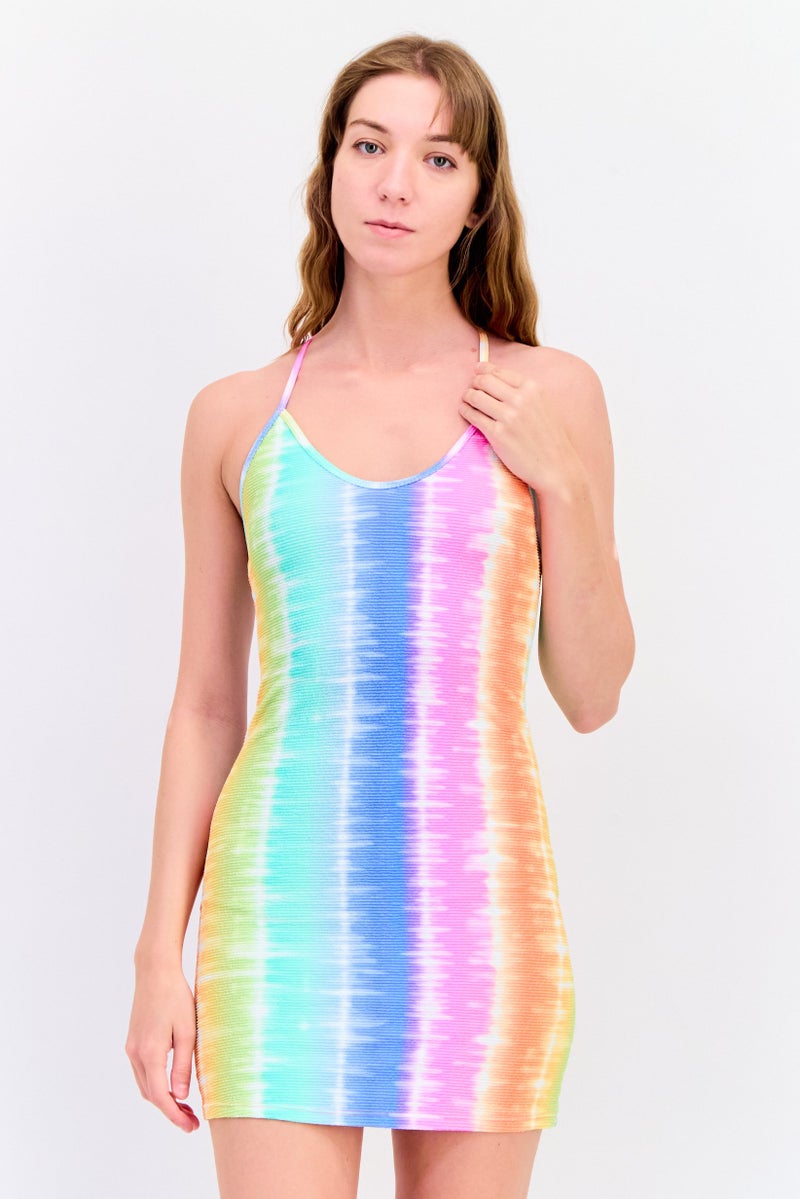 Hurley Women Halter Neck Tie Dye Mini Dress, Multicolor - Image 1