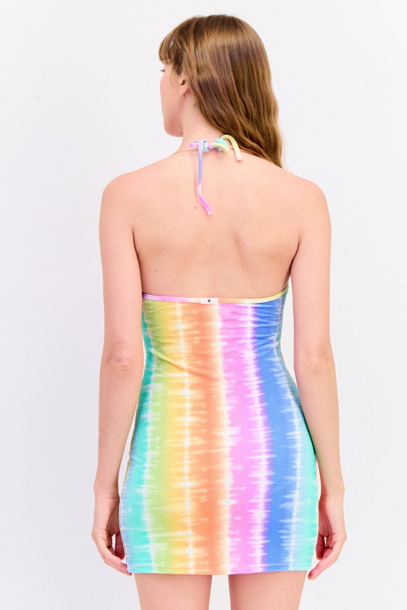 Hurley Women Halter Neck Tie Dye Mini Dress, Multicolor - Image 3