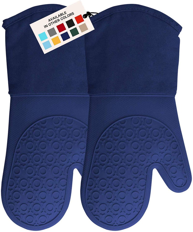 HOMWE BPA-Free Soft Silicone Oven Mitts - Ultra Heat Resistant Oven Mitts with Thick Cotton Liner - Long Slip Resistant Pot Holders  Flexible Oven Gloves - Royal Blue 13.7"" - Image 1