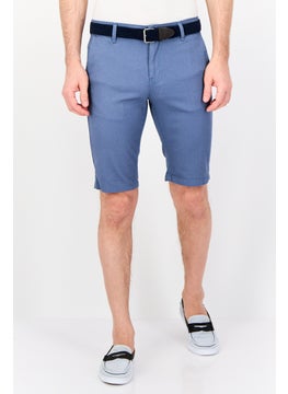 DeFacto Men Plain Belted Shorts, Blue  - Image 1