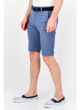 DeFacto Men Plain Belted Shorts, Blue  - Image 3