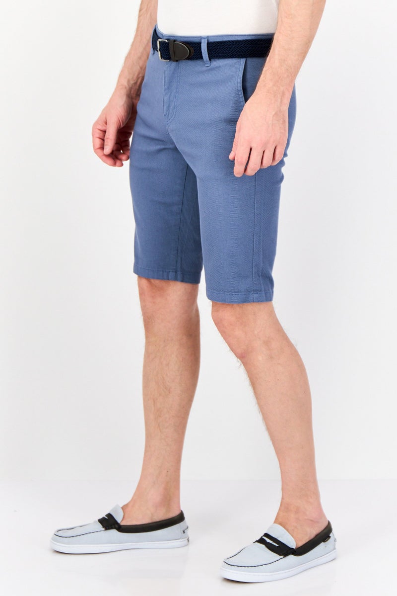 DeFacto Men Plain Belted Shorts, Blue - Image 3