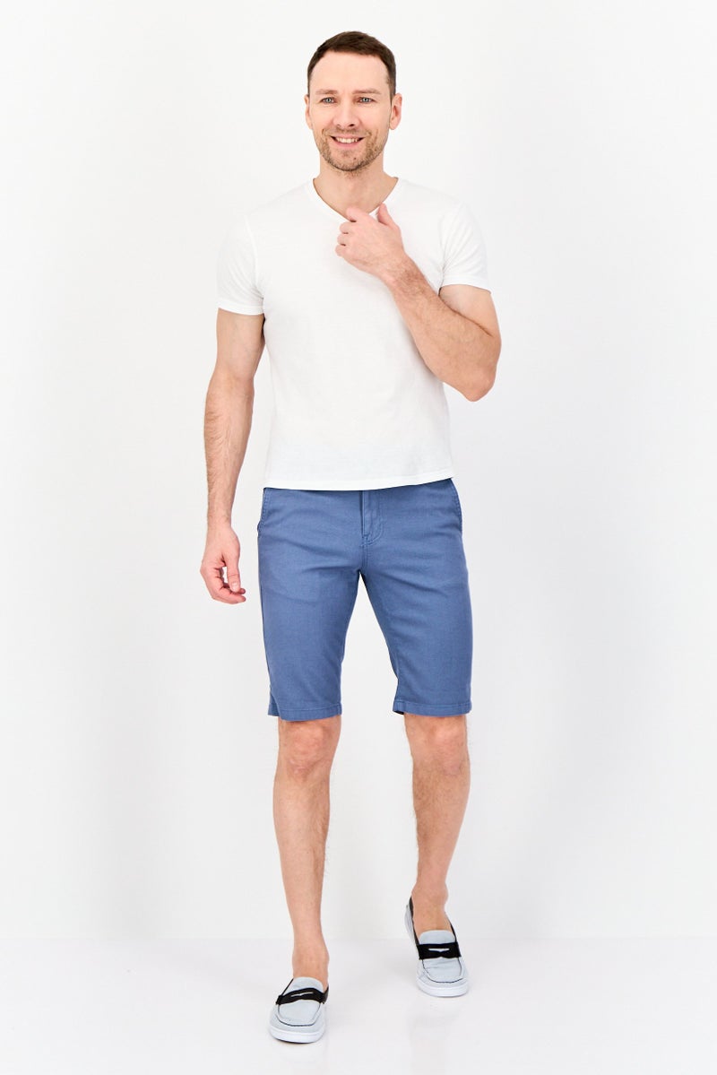 DeFacto Men Plain Belted Shorts, Blue - Image 4