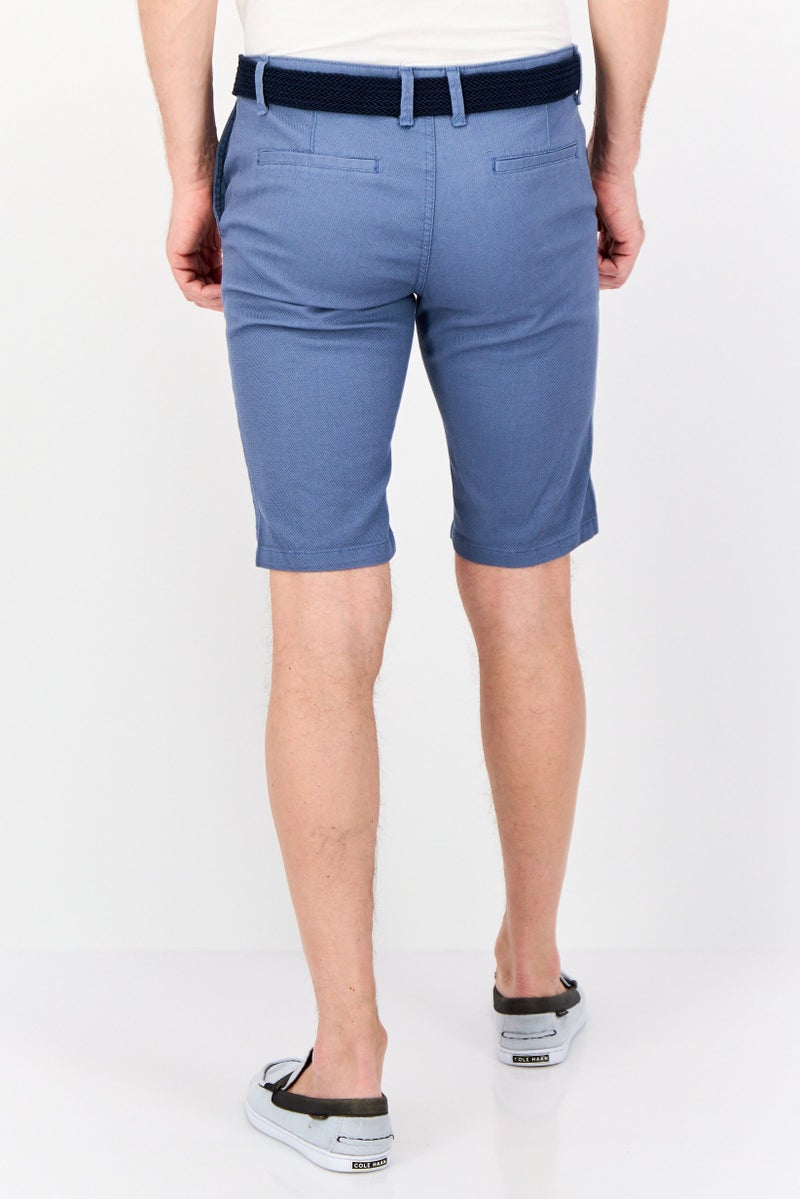 DeFacto Men Plain Belted Shorts, Blue - Image 2