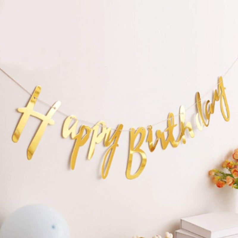 SAMAST Happy Birthday Banner in Different colour for decoration in Birthday Party of Boys Girls friend Husband Kids Bday Celebrations Bunting Tags Flag Decorative Items Decoration (1 Unit in Gold Colour) - Image 2
