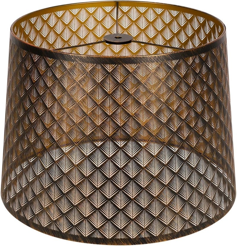 ALUCSET Metal Etching Large Lamp Shade, Drum Big Lampshades for Table Lamp and Floor Lamps, Unique Arrow Design, Bronze 12" Top X 14" Bottom X 10" High, Spider - Image 1