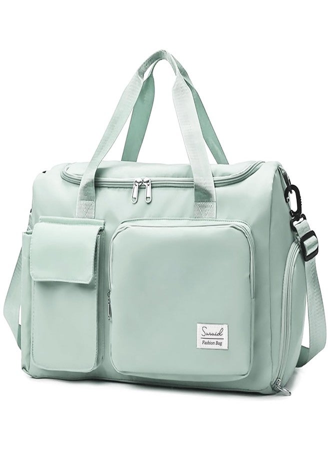 Suruid Travel Duffel Bag with Shoes Compartment Sports Gym Bag with Dry Wet Separated Pocket for Men and Women, Overnight Bag Weekender Bag Training Handbag Yoga Bag - Light Green - Image 1