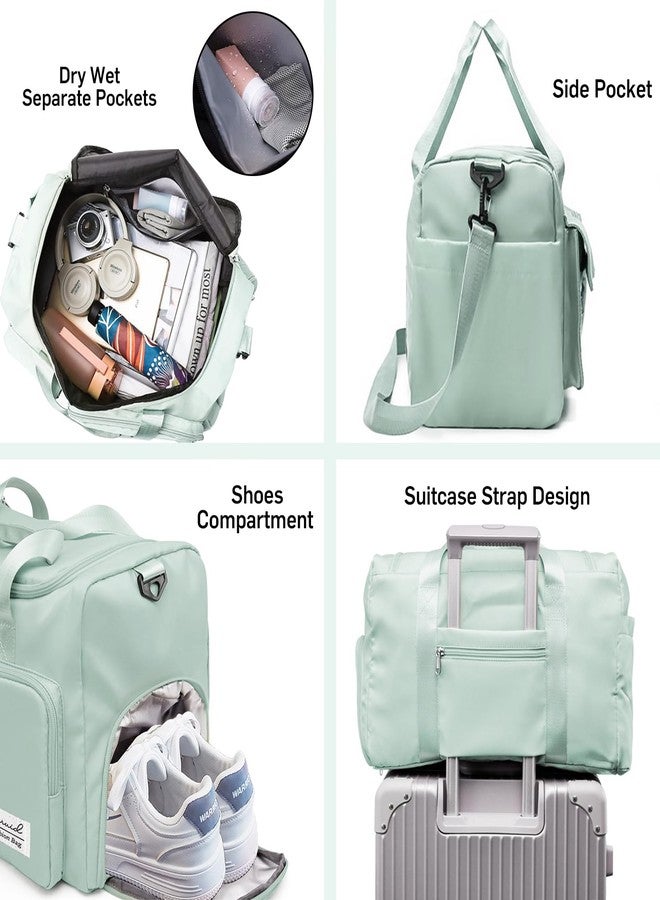 Suruid Travel Duffel Bag with Shoes Compartment Sports Gym Bag with Dry Wet Separated Pocket for Men and Women, Overnight Bag Weekender Bag Training Handbag Yoga Bag - Light Green - Image 3