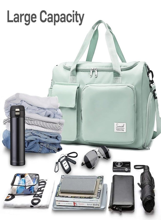 Suruid Travel Duffel Bag with Shoes Compartment Sports Gym Bag with Dry Wet Separated Pocket for Men and Women, Overnight Bag Weekender Bag Training Handbag Yoga Bag - Light Green - Image 4