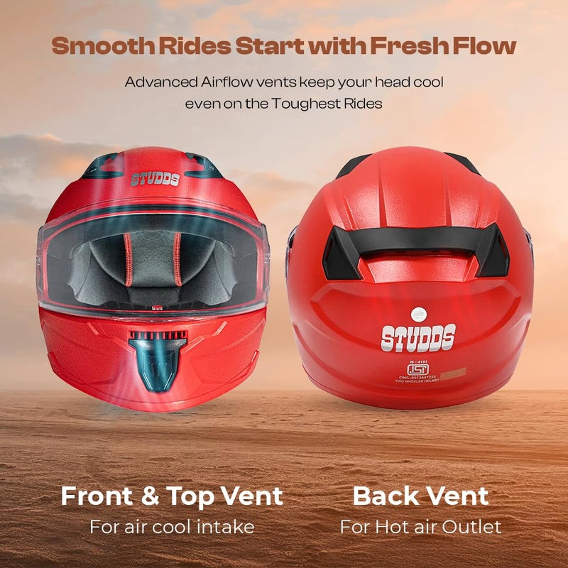 STUDDS Raider Street ISI Certified Full Face Helmet for Men and Women with Clear Visor (Red - XL) - Image 3