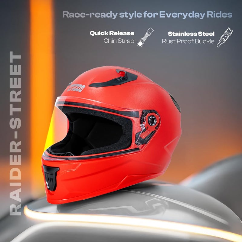 STUDDS Raider Street ISI Certified Full Face Helmet for Men and Women with Clear Visor (Red - XL) - Image 2