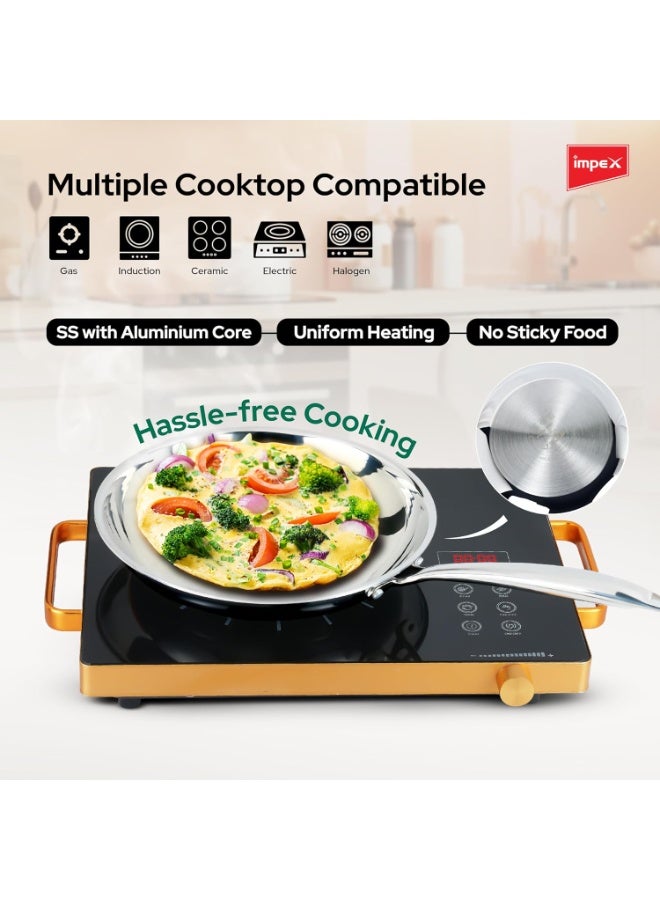 Impex Serene Triply Cookware | 304 Grade Stainless Steel | No PFOA Coating | lnduction Friendly Cookware, Silver (Frypan 24cm + Milkpan 16cm) - Image 2