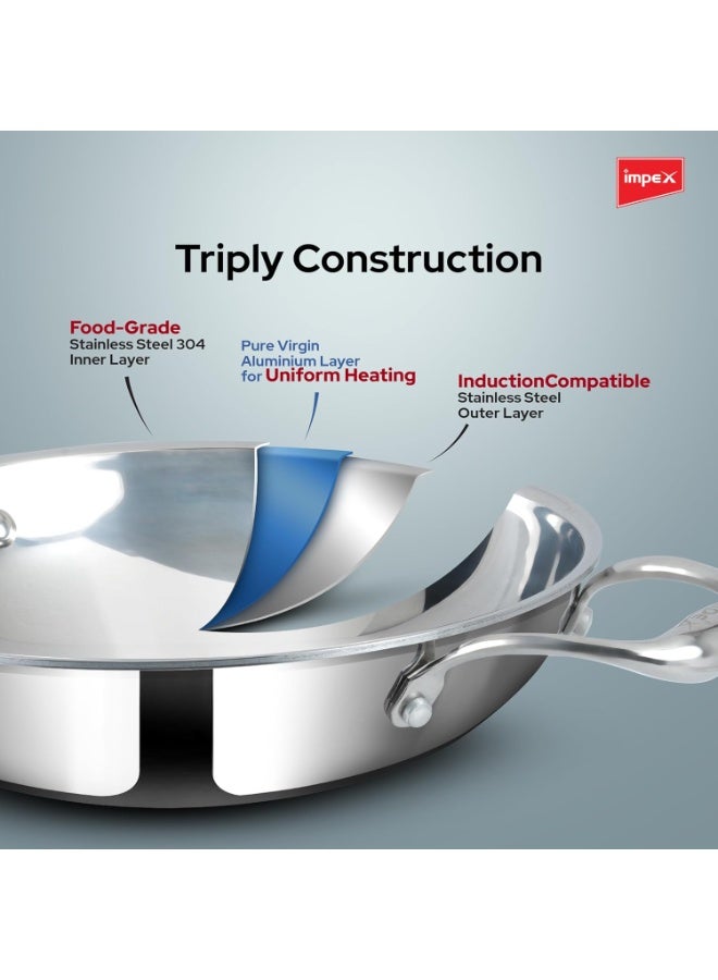 Impex Serene Triply Cookware | 304 Grade Stainless Steel | No PFOA Coating | lnduction Friendly Cookware, Silver (Frypan 24cm + Milkpan 16cm) - Image 4