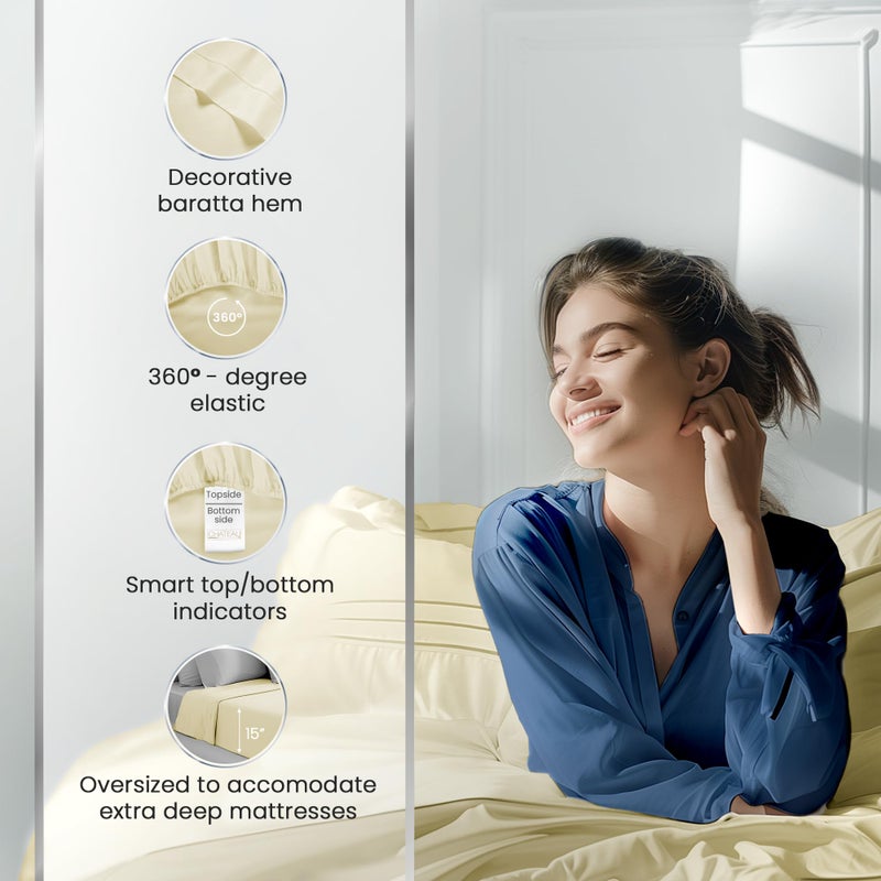CHATEAU HOME COLLECT 100% Cotton Sheets California King Size  Ultrasoft 1000 Thread Count Luxury Hotel Sheets Set  Deep Pocket Calking Sheet & Pillowcase Sets  Special Sateen Weave Bed Sheets - Ivory  - Image 5