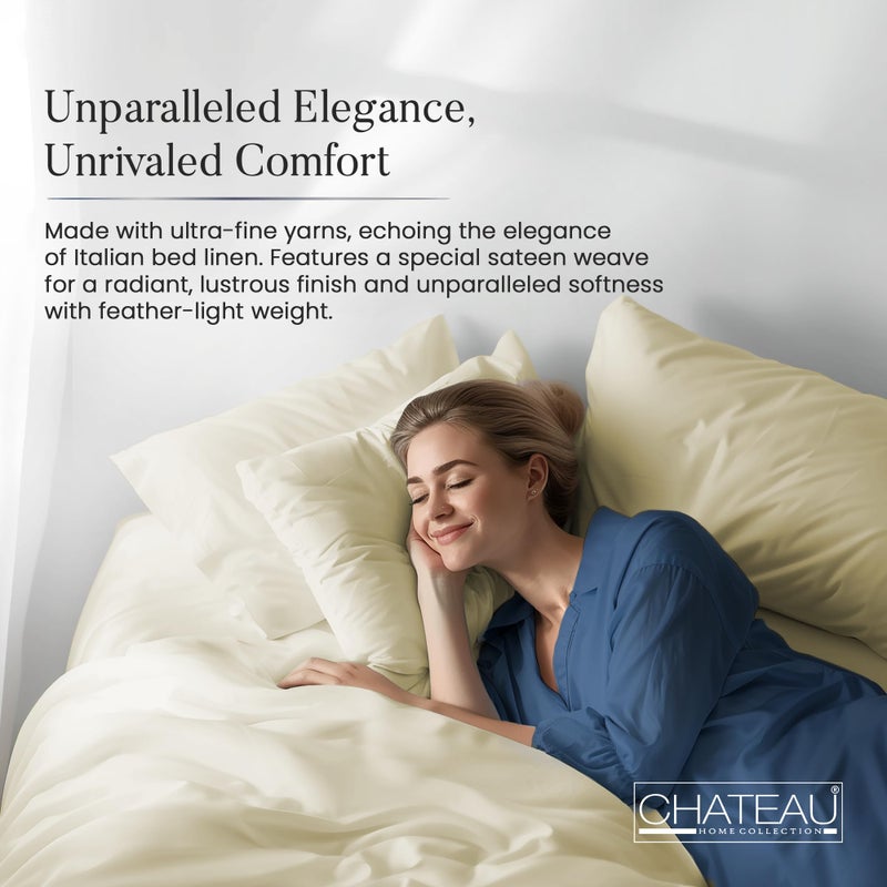 CHATEAU HOME COLLECT 100% Cotton Sheets California King Size  Ultrasoft 1000 Thread Count Luxury Hotel Sheets Set  Deep Pocket Calking Sheet & Pillowcase Sets  Special Sateen Weave Bed Sheets - Ivory  - Image 3
