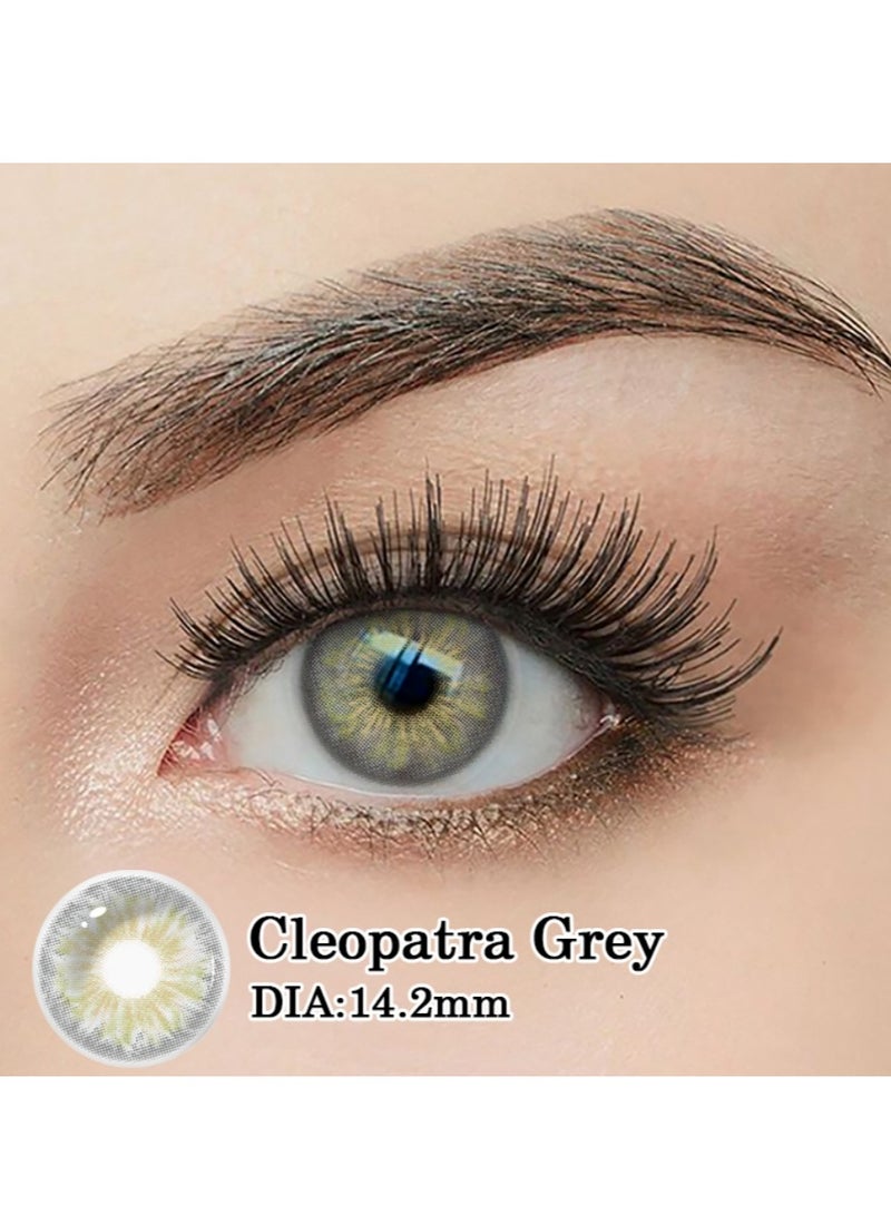عين كي اس اس عدسات لاصقة تجميلية سنوية كليوباترا رمادية اللون للجنسين، مجموعة تكبير مع علبة - Image 1