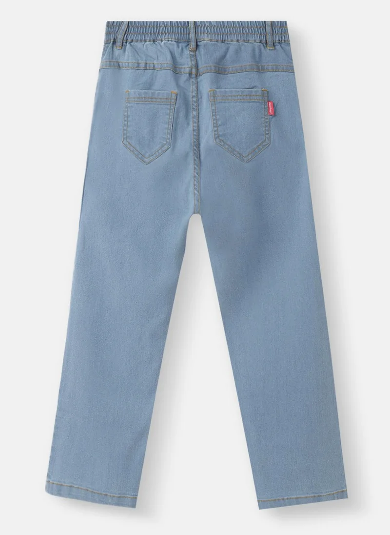 Nautinati Nautinati Girls' Embroidered Flowers Elasticated Waistband Cotton Denim Jeans