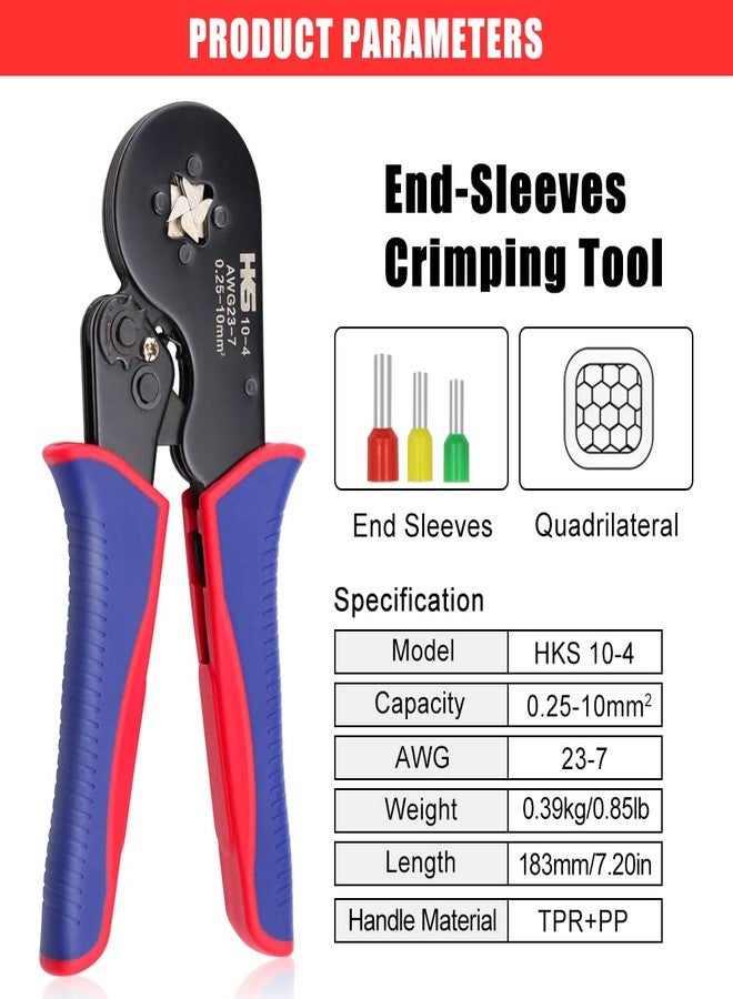 HKS Ferrule Crimping Tool Kit - Square Ferrule Crimper Plier (AWG 23-7) with 1900pcs Wire End-Sleeves Terminals Kit - Image 3