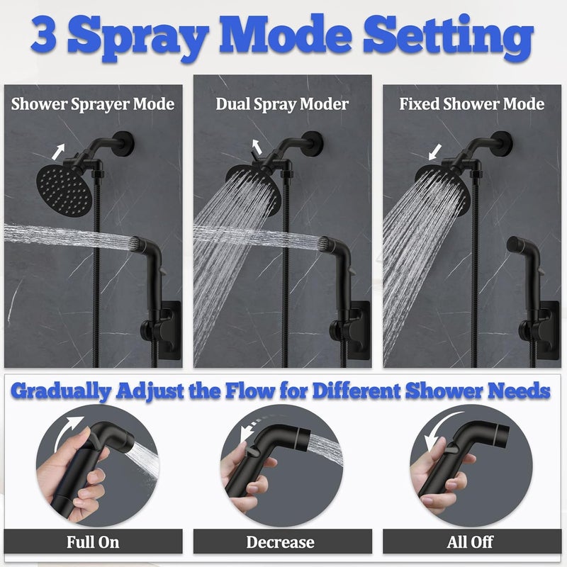 YDmeet Dog Shower Attachment Metal, Pet Shower Attachment for Fast and Clean Pet Bathing and Dog Washing, Brass 3-Way Diverter, Adjustable Pet Shower Sprayer, 7 ft Hose and Shower Holder, Black - Image 2