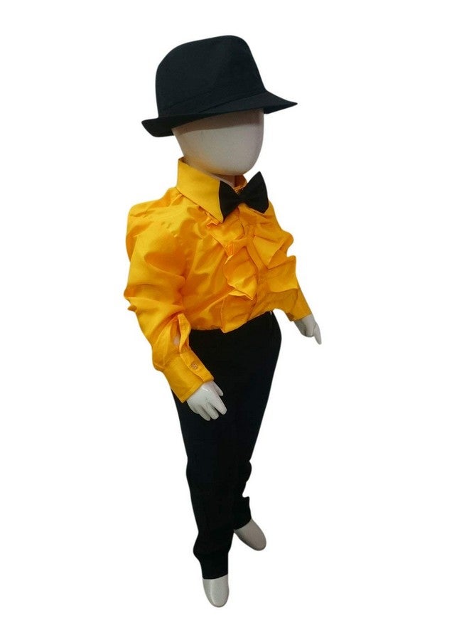 BookMyCostume BookMyCostume Ballroom Western Dance Yellow Frill Shirt Black Pant Hat & Bow Set Kids Fancy Dress Costume 4-5 years  - Image 2