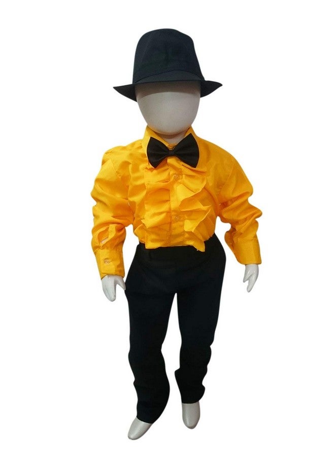BookMyCostume BookMyCostume Ballroom Western Dance Yellow Frill Shirt Black Pant Hat & Bow Set Kids Fancy Dress Costume 4-5 years  - Image 1