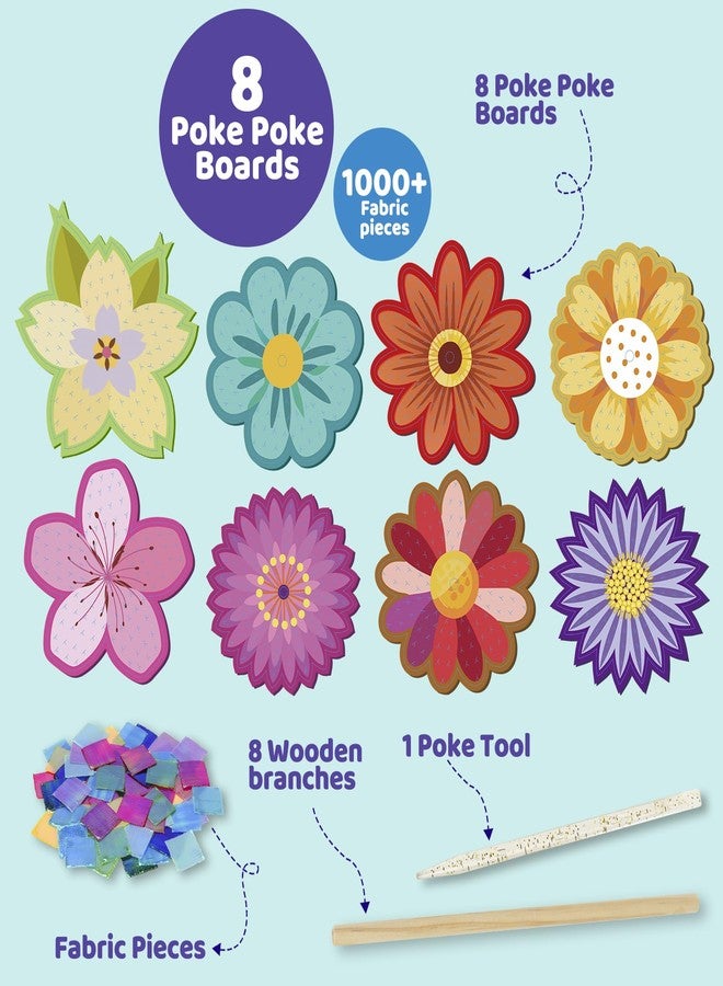 ATFUNSHOP 8 Packs Poke in Crafts Art Kits Flower Bouquets, Mess Free Kids' Paper Craft Kits Activity, 4 5 6 7 8 9 Years Old Girls Birthday Gifts - Image 3