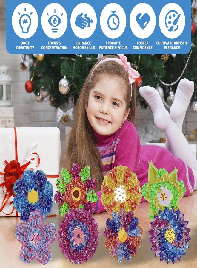 ATFUNSHOP 8 Packs Poke in Crafts Art Kits Flower Bouquets, Mess Free Kids' Paper Craft Kits Activity, 4 5 6 7 8 9 Years Old Girls Birthday Gifts - Image 5